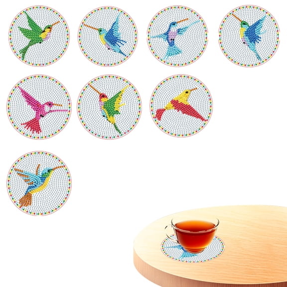 8pcs DIY Diamond Painting Coaster Kit with Bird Design, Includes Stand The Perfect Choice for Home Decor and Gifting