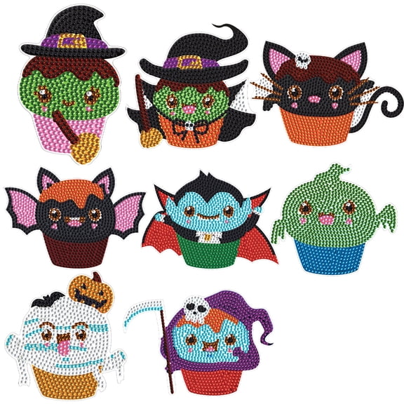 8pcs DIY Diamond Painting Coaster Kit with Cake Bat Design and Stand Perfect for Home Decor and Gift Giving