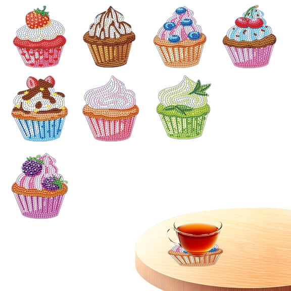8pcs DIY Diamond Painting Coaster Kit with Cupcake Design and Stand The Perfect Choice for Home Decor and Gifting