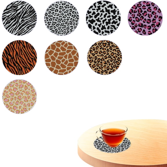 8pcs DIY Diamond Painting Coaster Kit with Leopard Print Design and Stand The Perfect Choice for Home Decor and Gifting