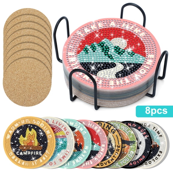 8pcs DIY Rhinestone Coaster Set, TSV Diamond Painting Craft Kit for Adults, Handmade Drink Coasters for Table Decoration and Gifts