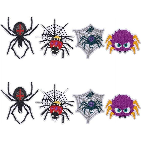 8pcs DIY Spider Iron-On Patch 4 Styles Spider Web Sew On Patch Sewing Applique Fabric Clothes Badge Cartoon Spider Logo