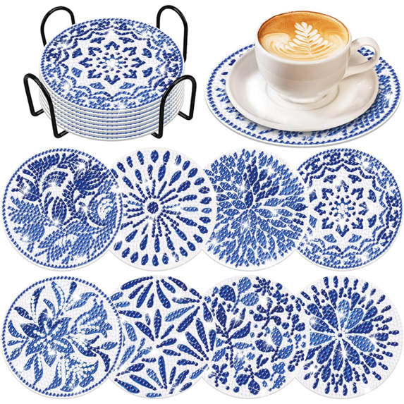 8pcs Diamond Art Coasters Kit with Holder Indigo Blue Diamond Art ...