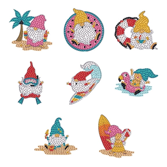 8pcs Diamond Painting Kit Fridge Magnets Beach Gnome DIY Glitter Magnetic Stickers Creative Handmade Fridge Decor Perfect for Kitchen Decor and Holiday Gifts