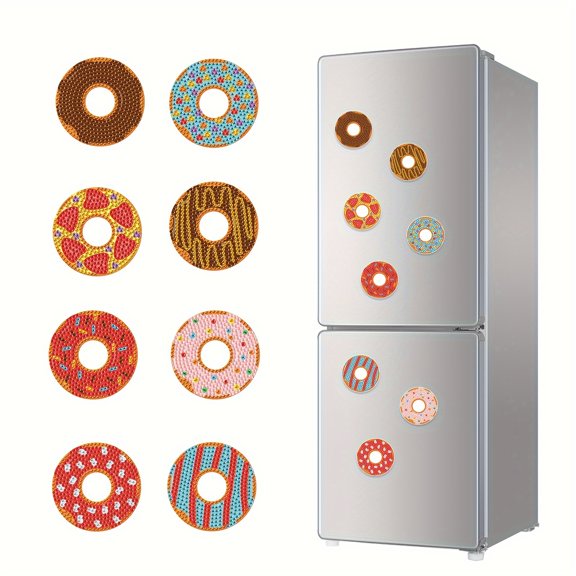 8pcs Diamond Painting Kit Fridge Magnets DIY Glitter Magnetic Stickers for Donut-Shaped Creative Fridge Decor Perfect for Kitchen Decor and Holiday Gifts