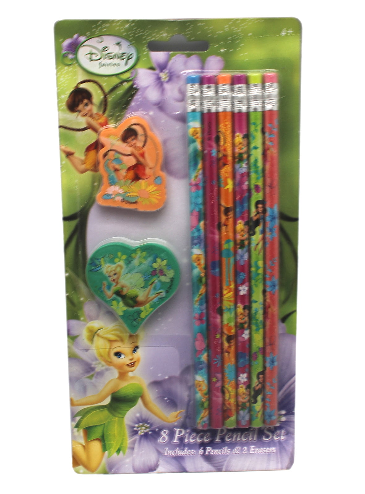 8pcs Disney Fairies Tinker Bell Pencils And Eraser Set - Disney Princess Pencil and Eraser Set