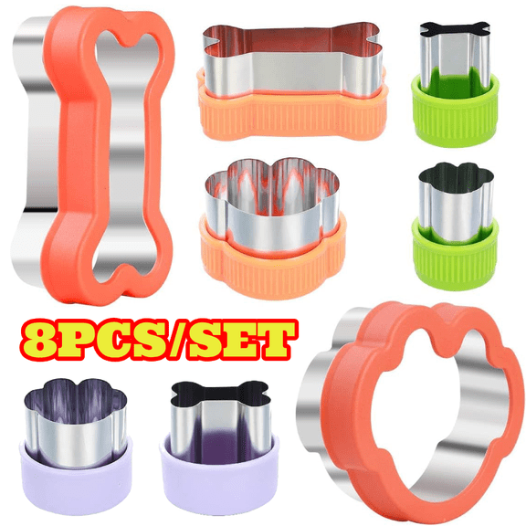 8pcs Dog Cookie Cutters, Stainless Steel Bone and Paw Print Cookie Cutter Molds for Homemade Treats Cakes