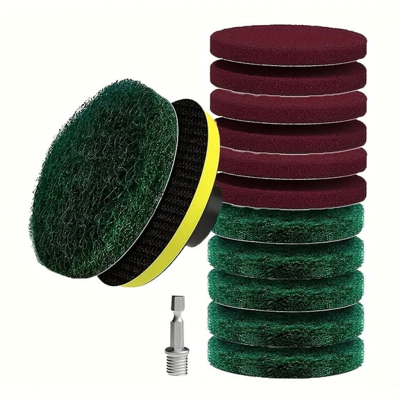 8pcs Drill Bit Power Brush Tile Scrubber Cleaning Kit Bathroom Floor Bathtub Polishing Pad Household Cleaning Tools (Green 180-240 Grits Red 320-400