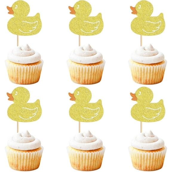 8pcs Duck Cupcake Toppers YelloDuck Birthday Party Baby Shower Theme Decorations Party Supplies for Baby Boy Girl Birthday Duck Theme Party Cake Decorations Birthday Party Supplies gold