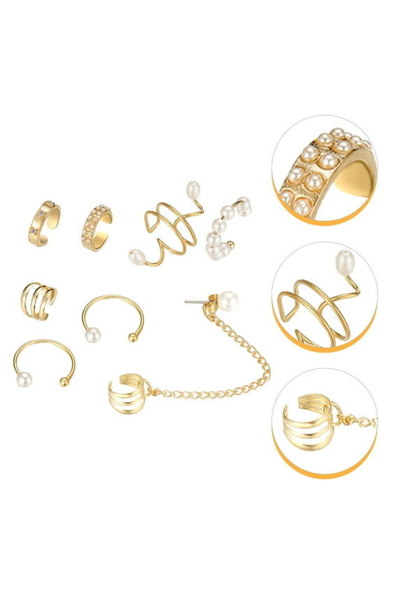 8pcs Ear Clips Non Piercing Pearl Ear Cuffs Pearl Ear Jewelry for Women Men