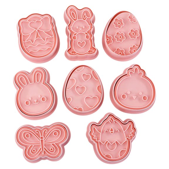 8pcs Elegant Cookie Cutters Cartoon Rabbit Chick Easter Biscuits Embosser Dessert Bakewares for Birthdays Weddings