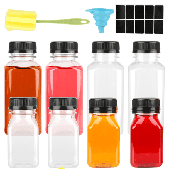 8pcs Empty Plastic Juice Bottles with Caps, Smoothie bottle with lids, Reusable Water Bottle,Clear Bulk Plastic bottles for Juicing and Beverages