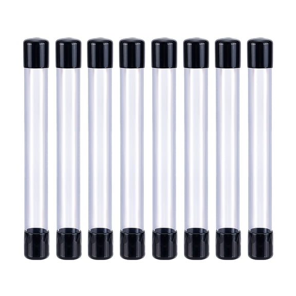 8pcs Empty Storage Tubes 8.26 Inch Long ID 0.78 Inch Clear Rigid Plastic Tubing with Black Rubber Caps Transparent Storage Tube