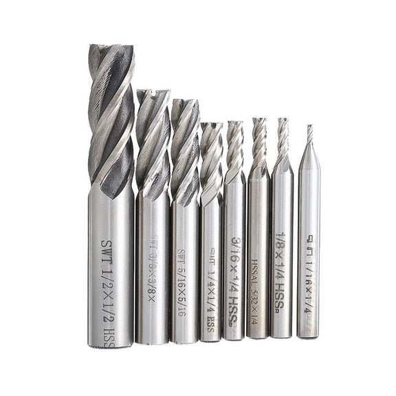 8pcs End Mill Bits High Precision HSS Metal Cutter 4 Flute Milling Cutter Router Bits Tool
