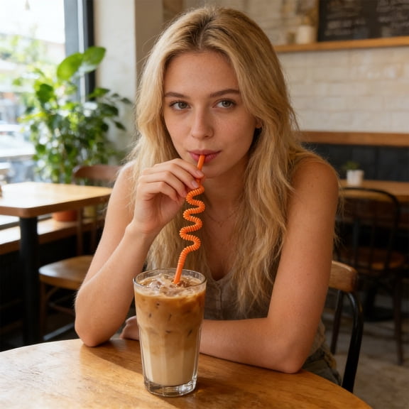 8pcs Extendable Flexible Corrugated Straws, Food-Grade BPA-Free Drinking Straws, Suitable for Birthday Parties Daily Drinks, Reusable Washable Party Supplies, 7.87*2.36in, Orange