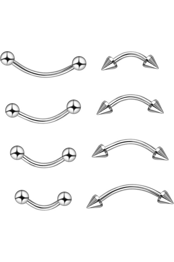 8pcs Eyebrow Piercing Jewelry 16g Vertical Labret Lip Jewelry Curved Barbell Eyebrow Rings