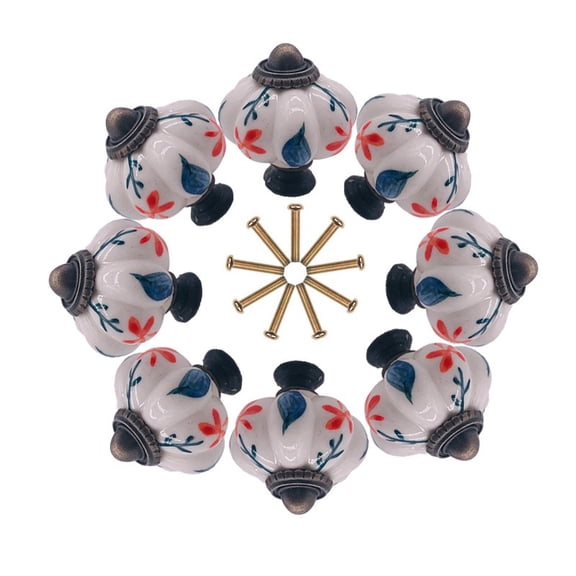 8pcs Floral Painted Porcelain Ceramic Drawer Cabinet Knobs and Handles Cupboard Kitchen Pulls Furniture Hardware