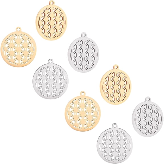 8pcs Flower of Life Charms Stainless Steel Pendant Hypoallergenic Filigree Joiners Charm