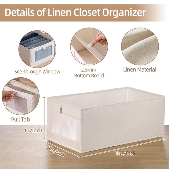 8pcs Foldable Linen Storage Baskets With See-Through Window