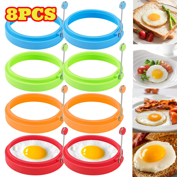 8pcs Food Grade Silicone Egg Rings, Multicolor Egg Ring Molds for Cooking, Fried Egg Rings