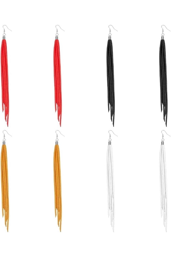 8pcs Fringe Leather Earrrings Suede Tassel Dangle Earrings Boho Fringe Earring