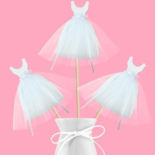 8pcs Glitter Wedding Dress Centerpiece Sticks - White Tulle Bridal Shower Table Decor, Bride Theme Toppers for Engagement/Wedding Party Supplies | Electronics Accessories