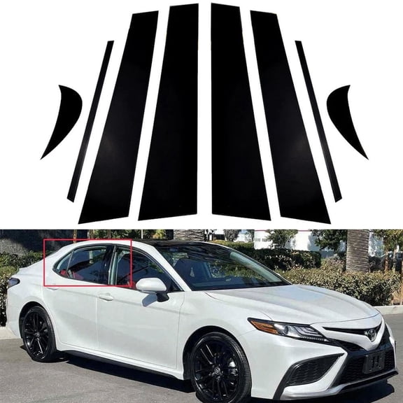 8pcs Glossy Black Pillar Post Window Door Trim Covers For 2018-2022 Toyota Camry