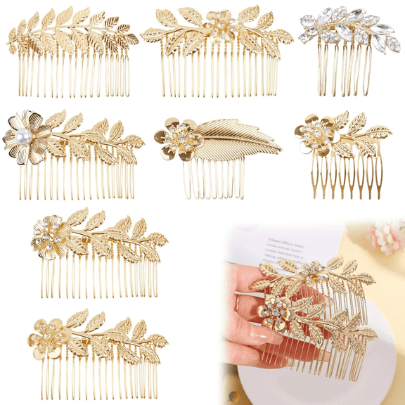 8pcs Gold Bridal Side Combs for Women, Leaf and Butterfly Hair Side Combs with Teeth, Bridal and Bridesmaid Hair Accessories for Wedding