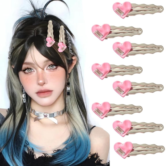8pcs Hair Clips Star Hair Clip Kawaii Hair Accessories for Women Heart Hair Clips Rave Hair Accessories for Girls Metal Hair Barrettes 2000s Sweet Side Clips(Pink Heart)