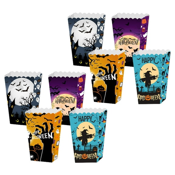 8pcs Halloween Popcorn Boxes Trick or Treat Snack Boxes for Kids Boys Girls Halloween Birthday Decoration Witches Bats Party Supplies
