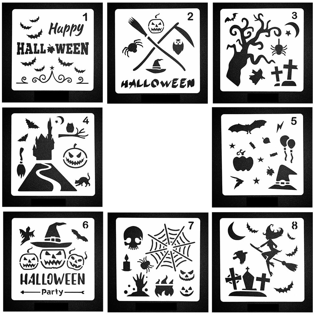 8pcs Halloween Themes Stencils Plastic Drawing Painting Stencil