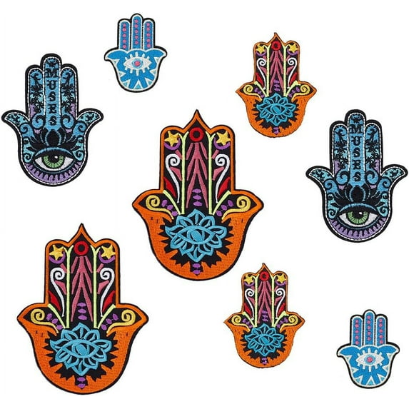 8pcs Hamsa Eye Hand Embroidered Iron-on Patch 4 Style Embroidered Badge Patch Sew On Patches DIY Decorative Patches Applique Patch for Dress Jeans Jackets Handbag Clothing