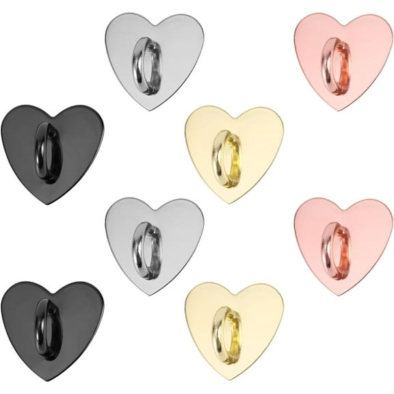 8pcs Heart Cell Phone Ring Holder, Metal Finger Ring Stand Heart-Shaped Sticky Phone Grip Loop Adhesive Phone Charm Hook for Mobile Phone Case Pad Tablet DIY Accessories