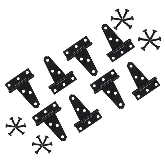 8pcs Heavy Duty T-Shaped Hinges for Wooden Fence Barn Doors,Black Iron Gate Hinges with Screws,Rustproof for Outdoor Garden Shed Shutters