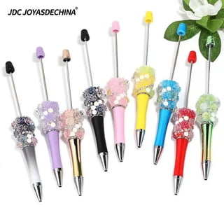 8pcs Heavy-duty Pearl Camellia DIY Beaded Pen, Resin Rose Beaded Pen, Plastic Rotating Beaded Pen, Round Ballpoint Pen