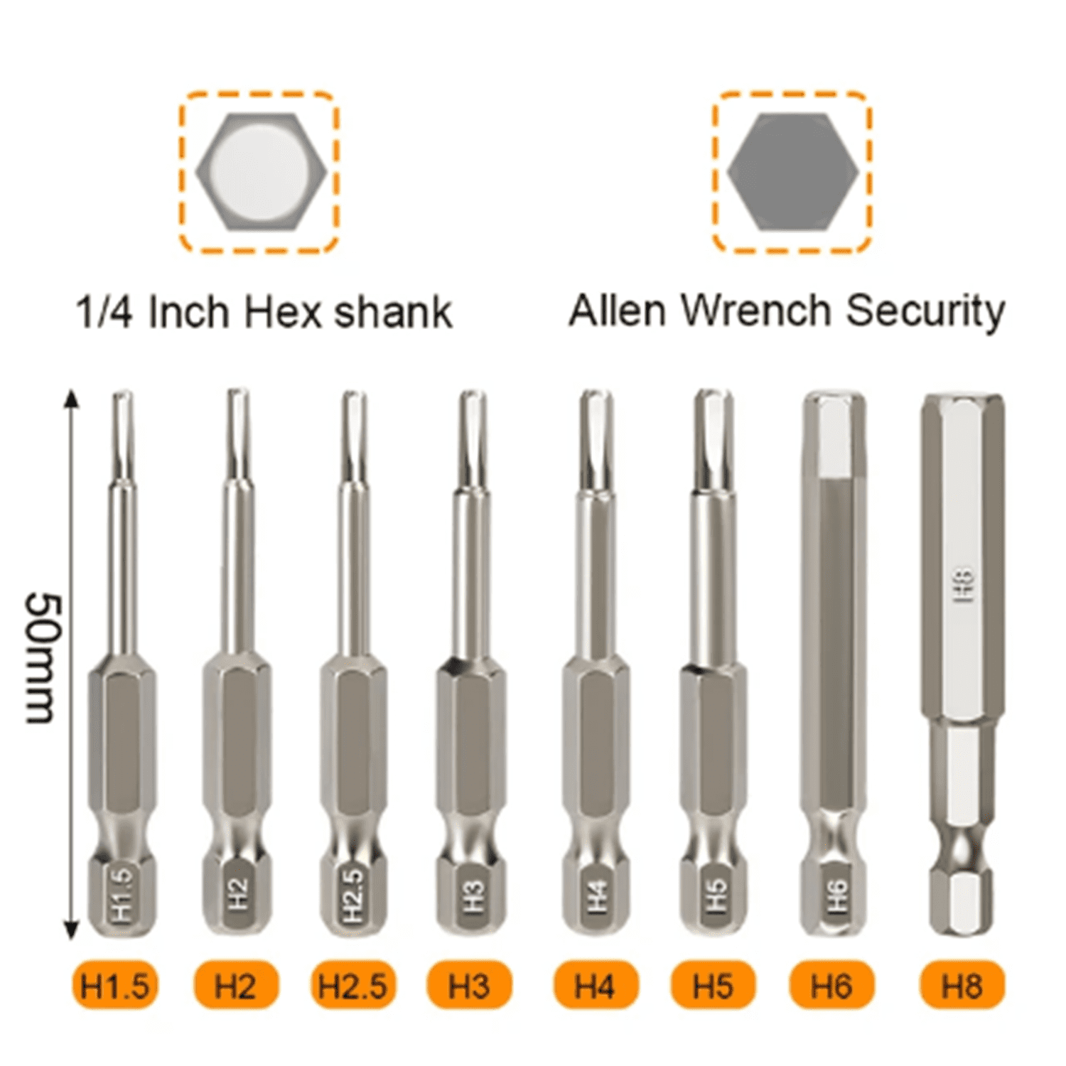 8pcs Hex Head Allen Wrench Drill Bits Set 100mm SAE Metric Allen