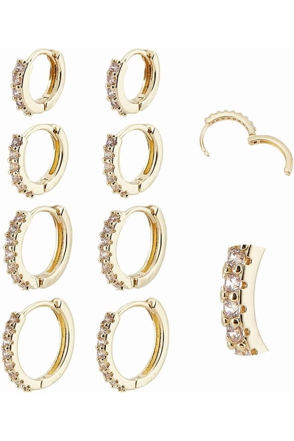 8pcs Hoop Earrings Cubic Zirconia Hoop Earring Minimalist Style Cartilage Earring Set Huggie Earrings Helix Piercing Jewelry Small Hoop Earrings DIY for Women Men (10/12/14/16) mm
