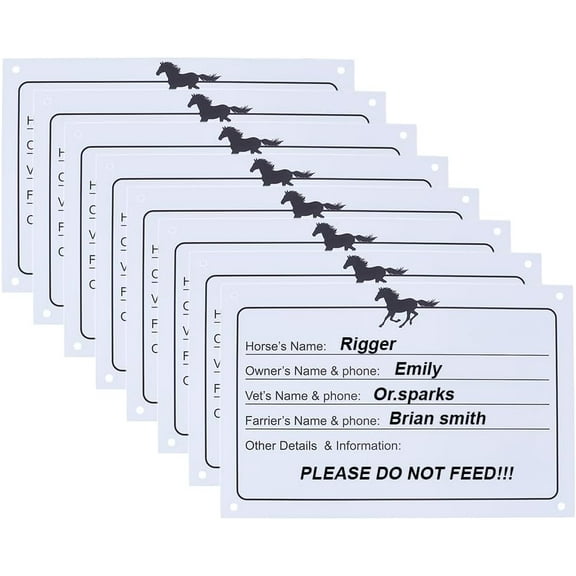 8pcs Horse Stall Name Plate Adhesive Sign Horse Info Stall Plaque Dry Erase Sign for Horse Barn Door Accessories Decoration Supplies 7.99x12 Inch White