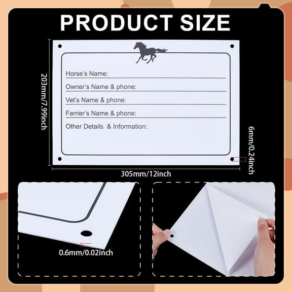 8pcs Horse Stall Name Plate Adhesive Sign Horse Info Stall Plaque Dry Erase Sign for Horse Barn Door Accessories Decoration Supplies 7.99x12 Inch