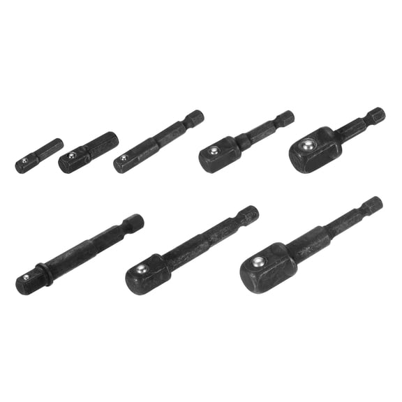 8pcs Impact Socket Adapter Set 1/4" 3/8" 1/2" Square Drive 1/4" Hex Shank 1"-3" Long Extension Bit for Axle Nut Driver Drill Socket Sets, Black