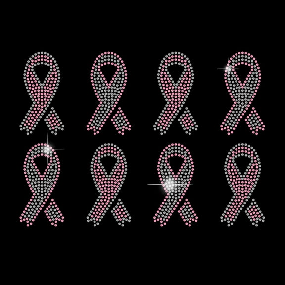 8pcs Iron on Rhinestone Pink Ribbons Heat Transfer for Breast Cancer Awareness T-shirt Decor Clear Bling DIY Patch Clothing Repair Hot Fix Applique for Clothing Vest Shoes Hat Jacket