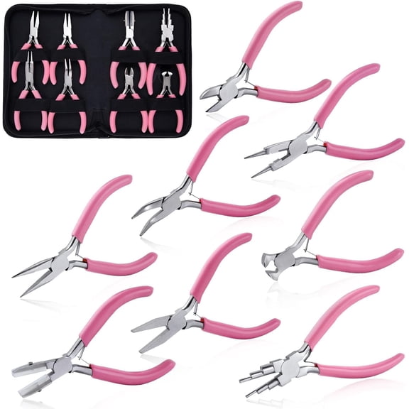 8pcs Jewelry Pliers Set Jewelry Making Tools Nylon Flat Jaw Pliers Flat Nose Pliers With Smooth Jaw End Cutting Long Nose Bent Nose Diagonal Round Nose 6 In 1 Wire Wrapping Pliers For Beading