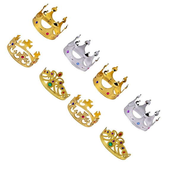 GOOHOCHY 8pcs Kids Crown Set with Golden Cross Crown Plastic Crown Golden King Crown and Crown for Birthday Party Decorations