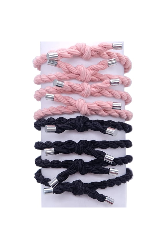 8pcs Knot Braided Hair Tie For Women, Bracelets,Elastic Ponytail Holders,No Plastic,No Damage Hair Tie,Gift for Mom,Wife,Sister (pink black)