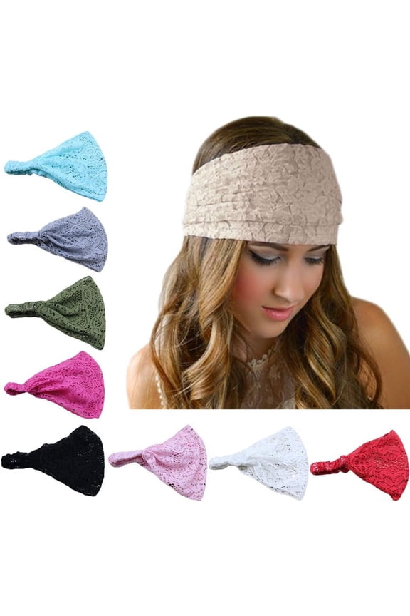 8pcs Lace Headbands for Women, Elastic Headwraps Boho Bandana Bohemian Headband Hair Accessories for Women