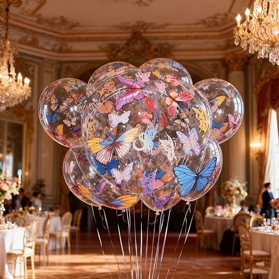 8pcs Large Transparent Butterfly Print Balloons for Spring Party Decor, Clear Latex Balloons with Butterfly Pattern for Birthday, Baby Shower, Garden Celebration, and Holiday Event Decorations