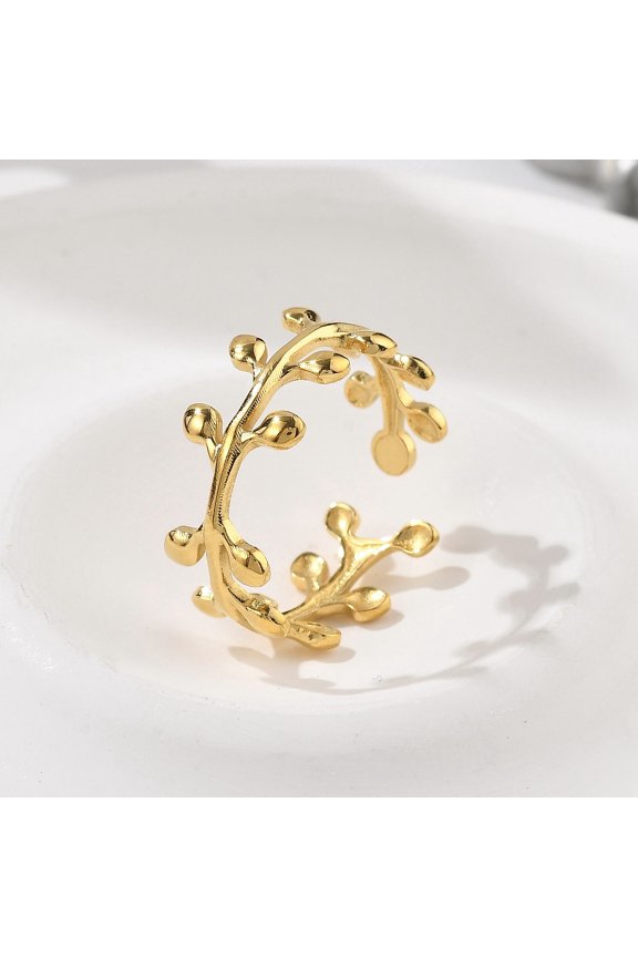 8pcs Leaf 304 Stainless Steel Open Cuff Rings Real 18K Gold Plated 8mm Adjustable