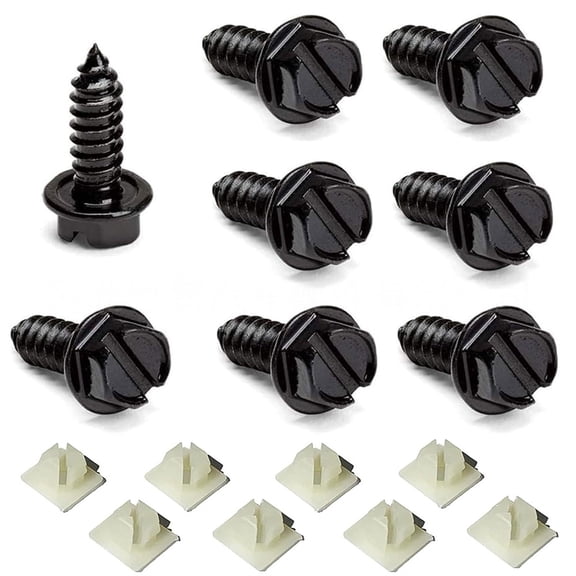 8pcs License Plate Screws + 8pcs License Plate Tag Mounting Hardware Plastic Insert Clip Fit for Car Truck Motorcycle