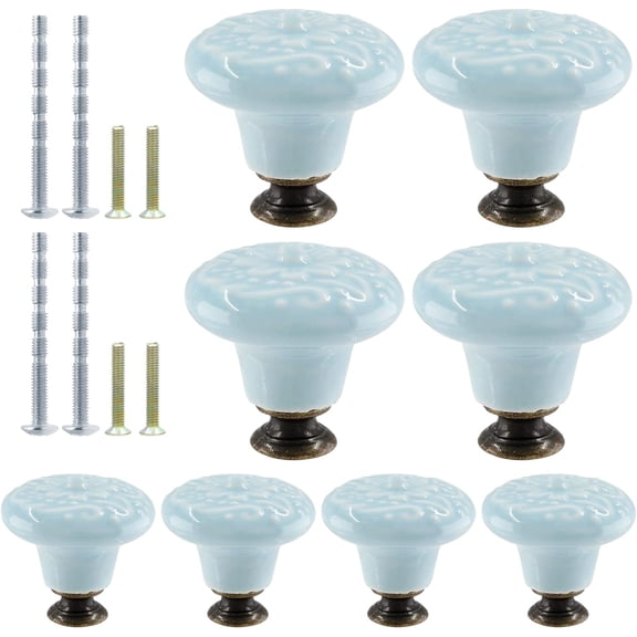 8pcs Light Blue Ceramic Knobs & Pulls - Vintage & Retro Dresser & Cabinet Knobs for Closet, Cupboard & Furniture Doors