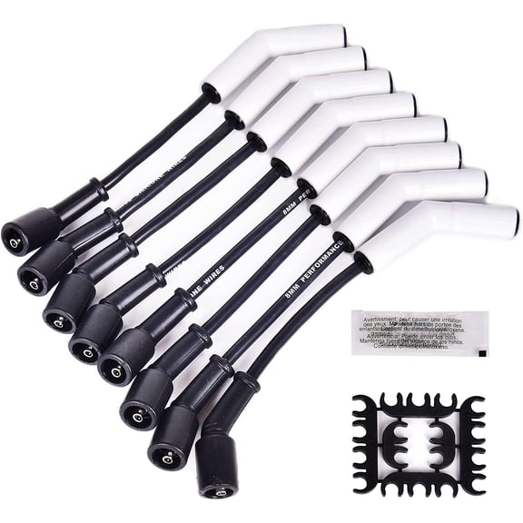 8pcs Ls Spark Plug Wire Set, 9070C Ceramic Spark Plug Wire with Extreme 9000 Ceramic Boot Compatible with LS Terminals LS3 LS4 LS7 LT Engines